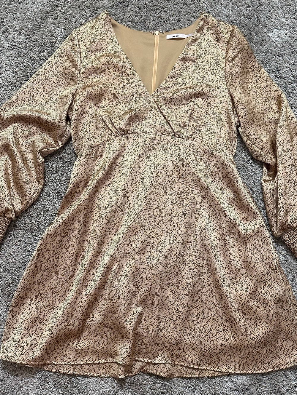 miami Gold Metallic V‑Neck Long Sleeve Mini Dress